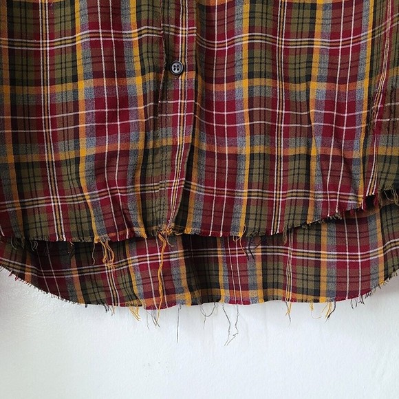 The Kooples Size Large Long Sleeve Destroyed Plaid Button Up Shirt - Picture 12 of 15